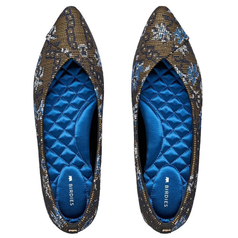 Birdies Goldfinch Flats Ballet Needlepoint Pointed Toe Floral Blue Gold Size 5.5 - Picture 1 of 10